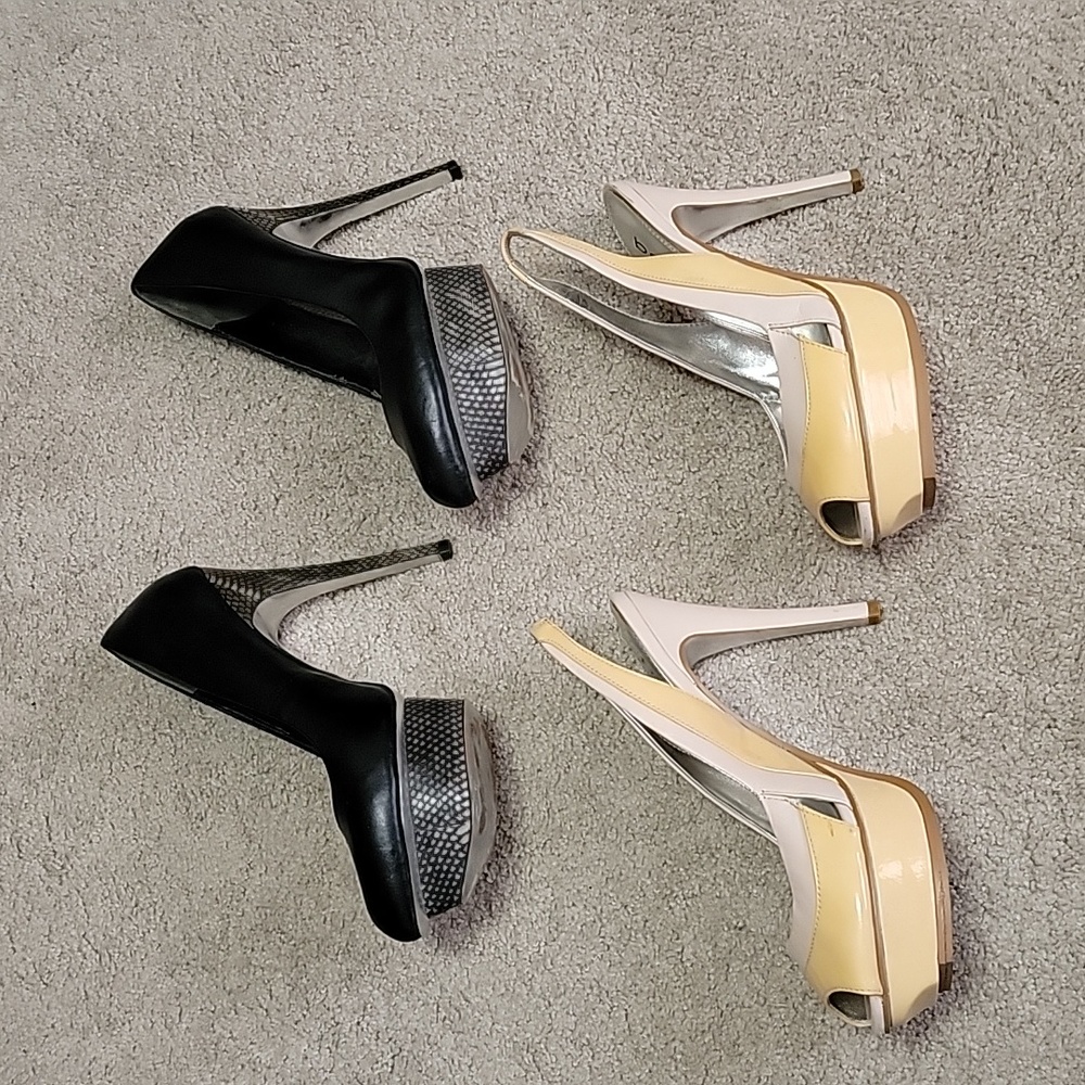 Bebe lot, 2 pairs of platform heels 8M - black, peach